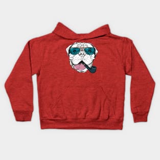 Hipster dog Bullmastiff breed in blue glassess with a pipe Kids Hoodie